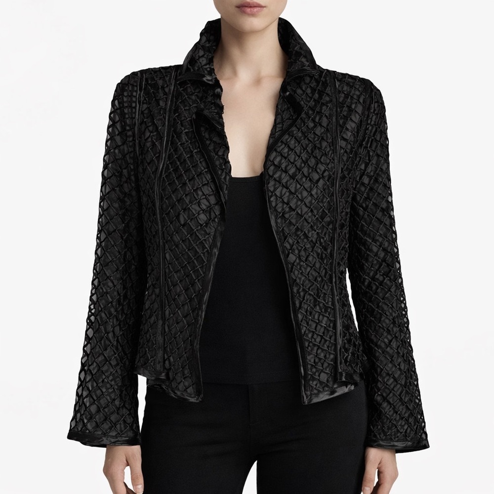 Catherine Coatney Black Mesh Jacket Cropped Sheer Chic